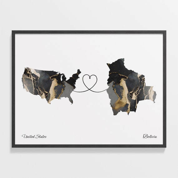 USA to Bolivia Map Poster, Travel Wall Art Print