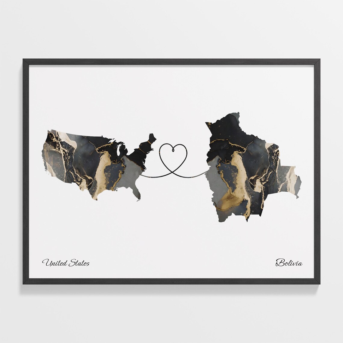 USA to Bolivia Map Poster, Travel Wall Art Print