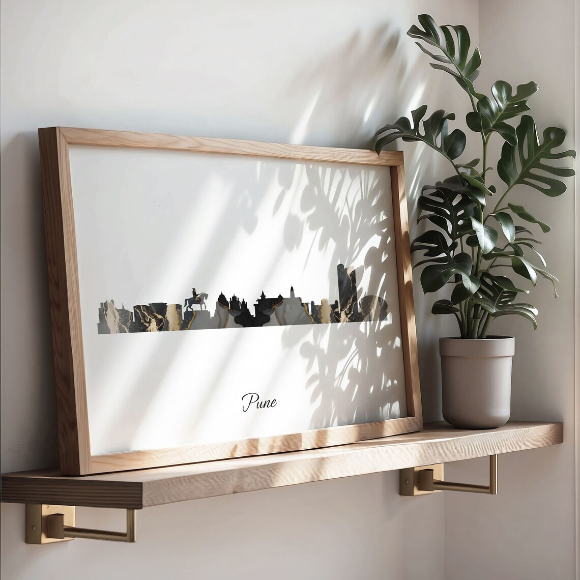 Pune India Black Gold Marble Cityscape Silhouette Art Poster - Image 3