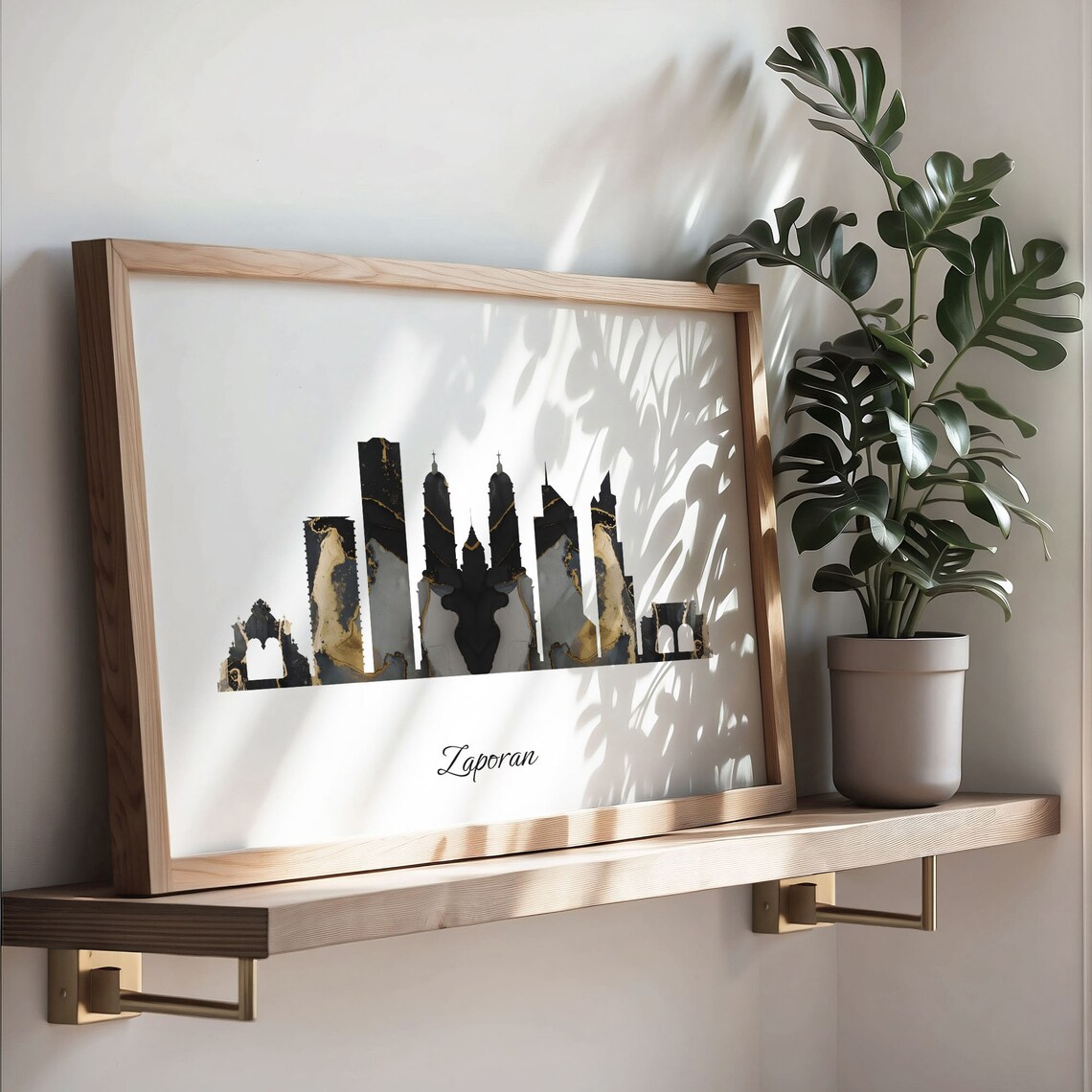Zaporan Mexico Black Gold Marble Skyline Silhouette Art Poster - Image 3