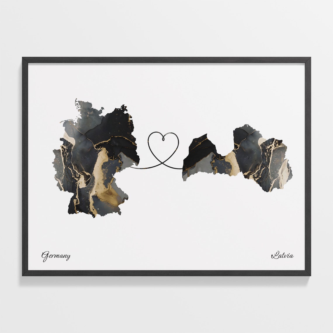 Germany and Latvia Marble Heart Connected Countries Map Poster