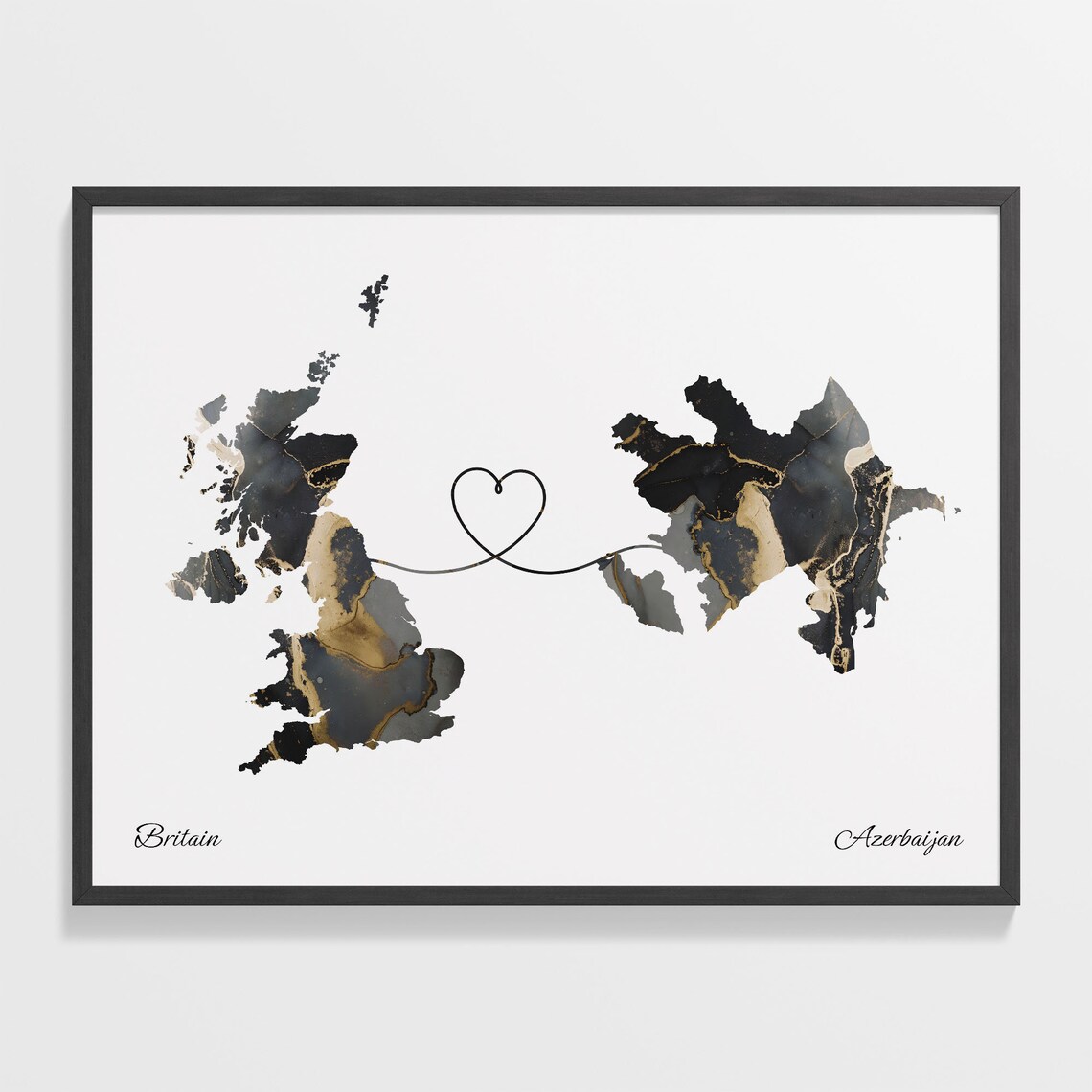 Britain To Azerbaijan Map Art Print, Travel Route