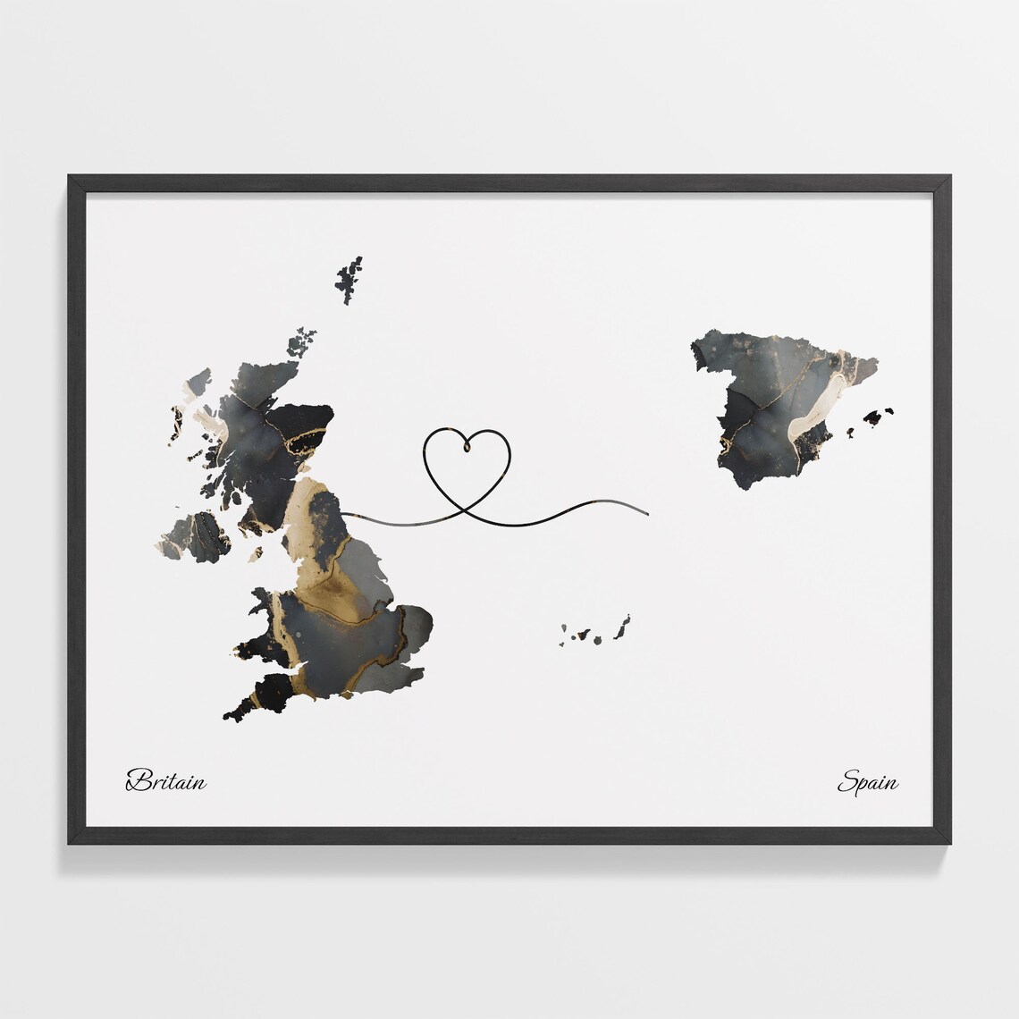 Britain to Spain Map Art Print, Long Distance Travel