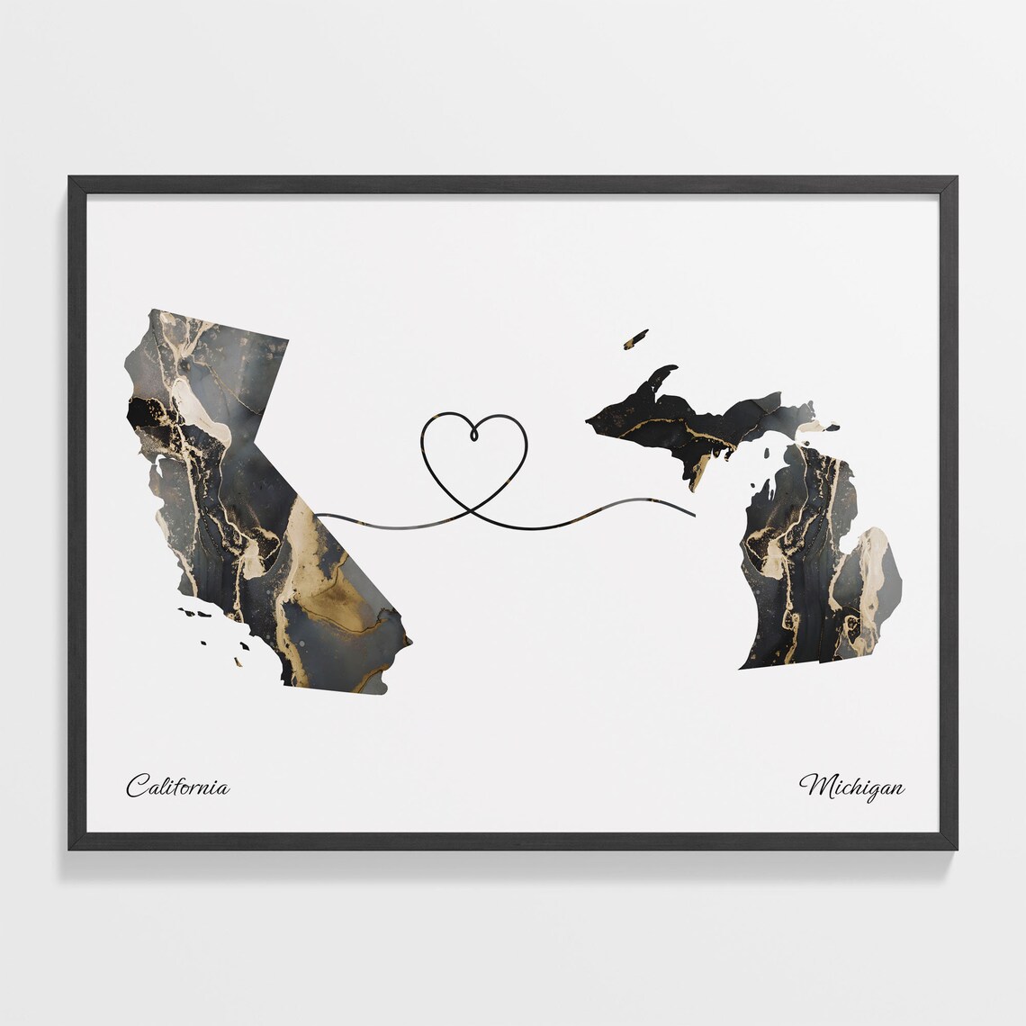 California To Michigan Travel Map Art Print