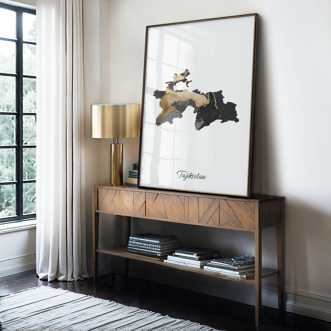 Tajikistan Black and Gold Marble Country Map Silhouette Minimalist Poster - Image 4