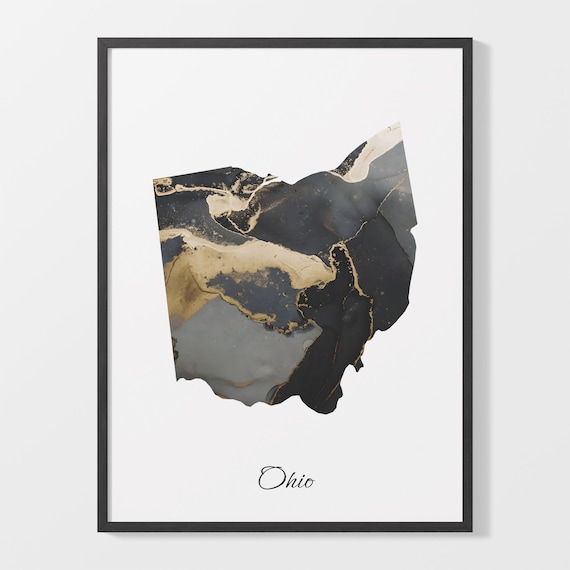 Ohio Black And Gold Marble Map Minimalist Elegant Art Poster