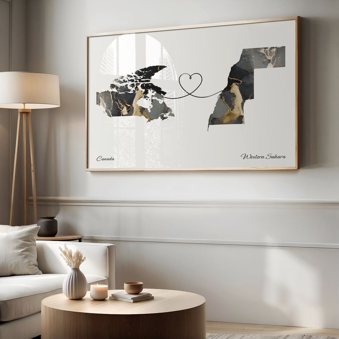 Canada Western Sahara Marble Map Heart Long Distance Gift Poster - Image 2