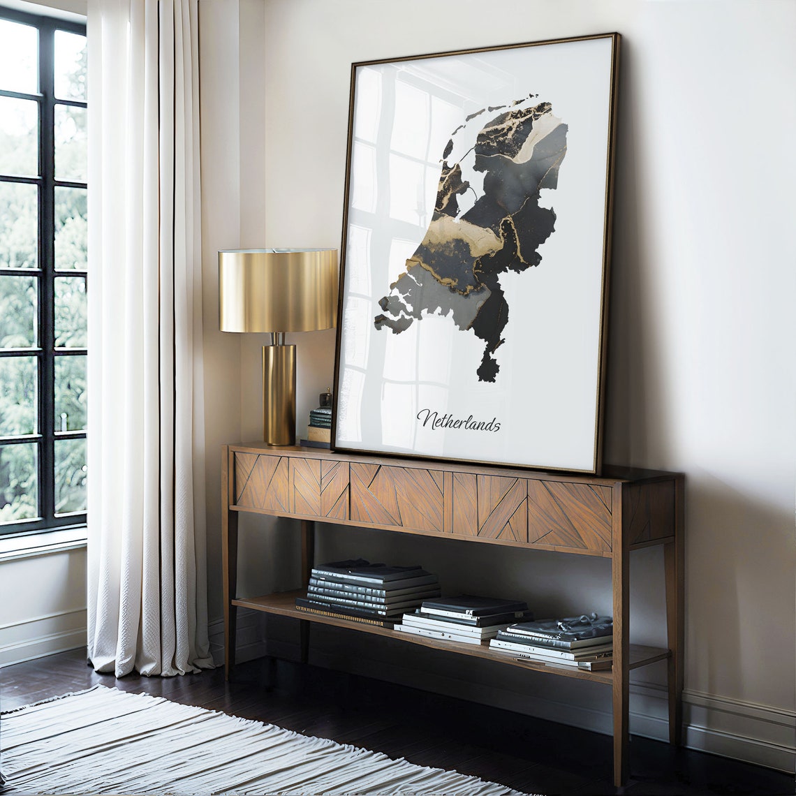 Netherlands Elegant Country Map Black Gold Marble Minimalist Poster - Image 4