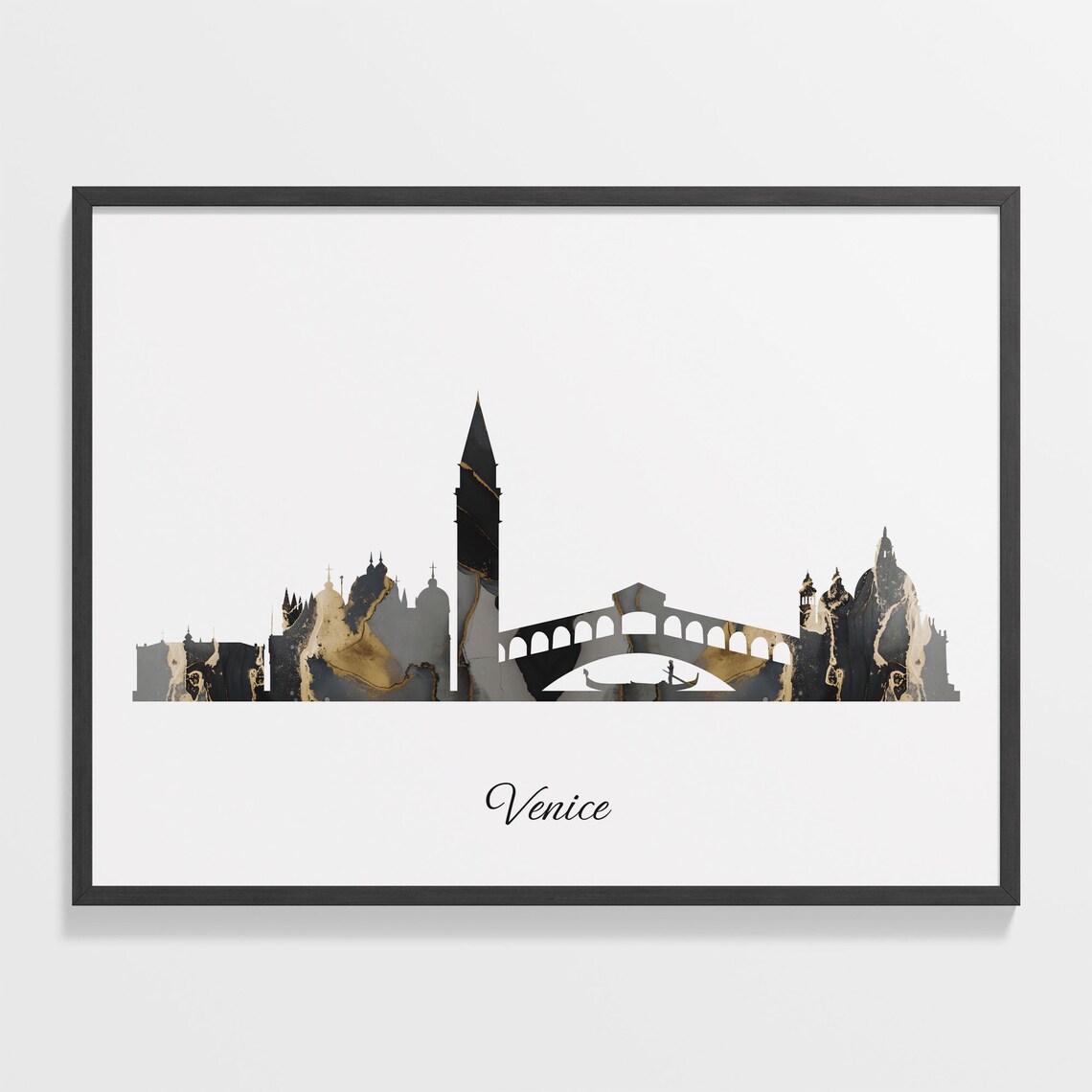 Venice Skyline Minimalist Black Gold Marble Cityscape Art Poster