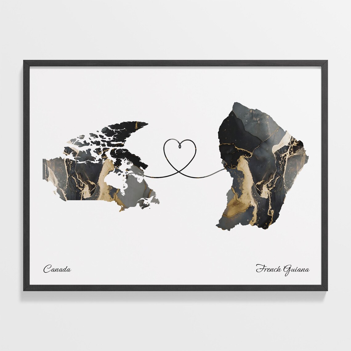 Canada French Guiana Marble Map Heart Long Distance Gift Poster