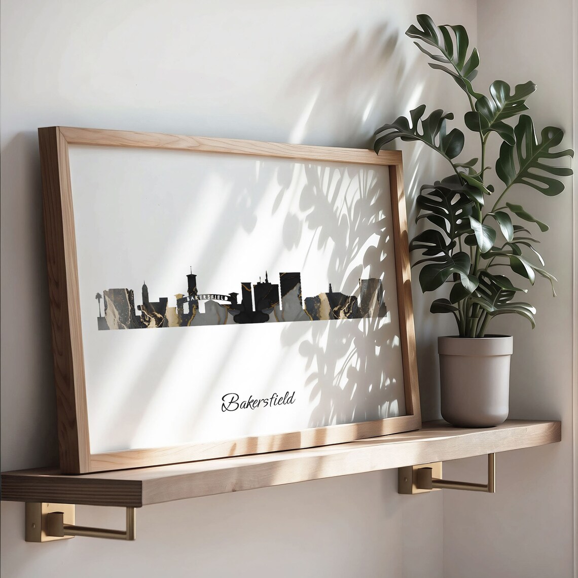 Bakersfield Skyline Marble Cityscape Black and Gold Travel Poster - Image 3