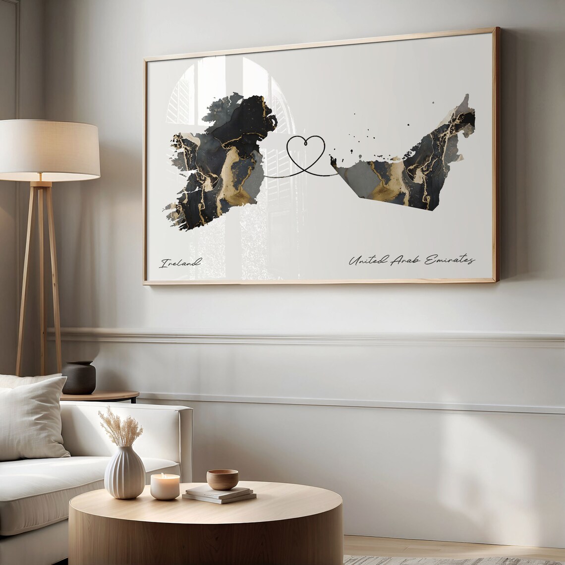 Ireland and United Arab Emirates Black and Gold Marble Two Countries Map Poster - Image 2