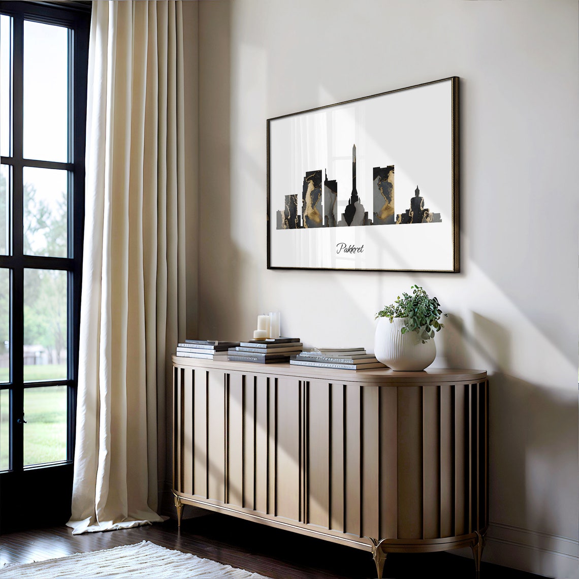 Pakkret Thailand Black Gold Marble Skyline Silhouette Art Poster - Image 4
