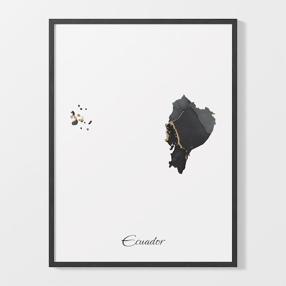Ecuador Stylish Black And Gold Marble Country Map Luxury Decor Art Poster