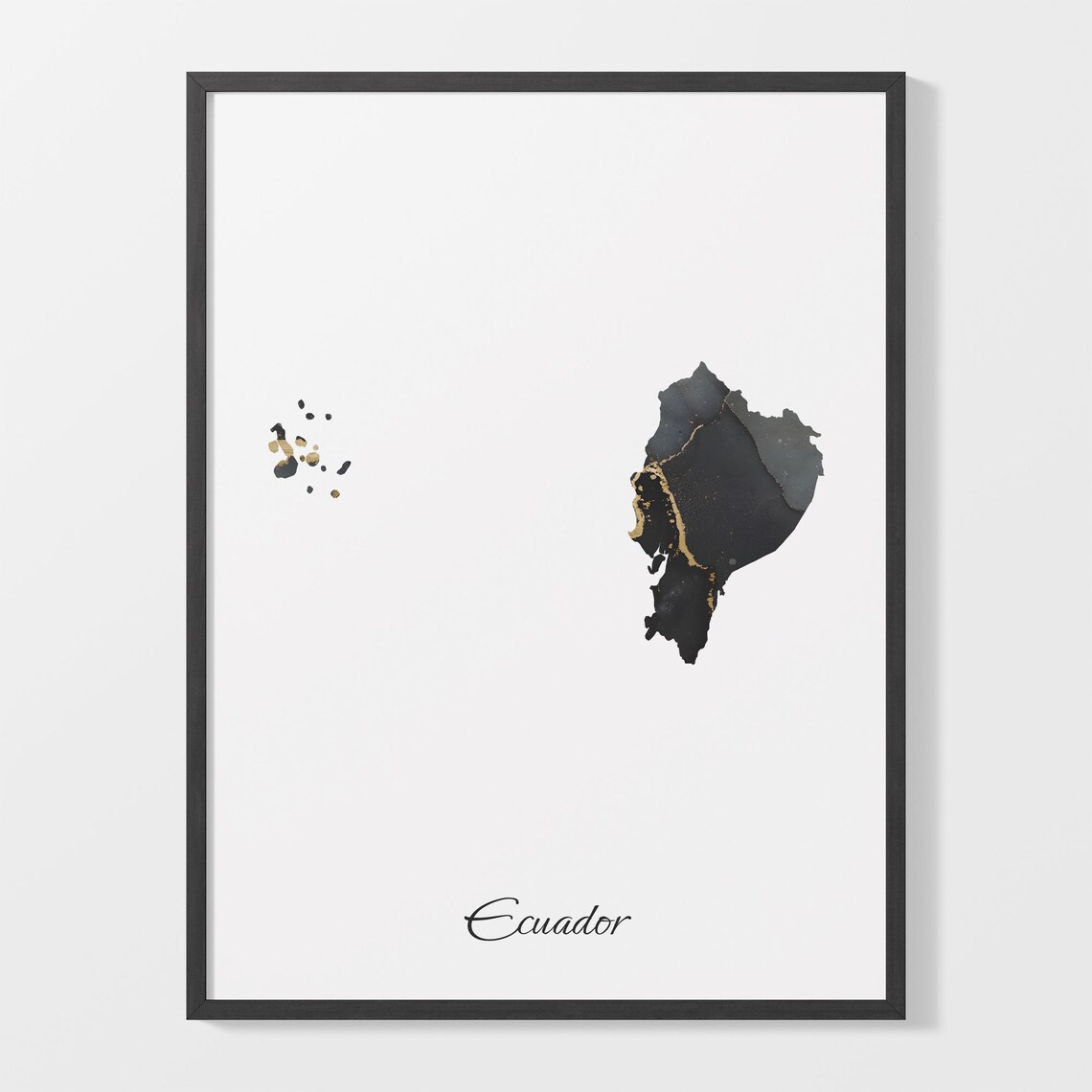 Ecuador Stylish Black And Gold Marble Country Map Luxury Decor Art Poster