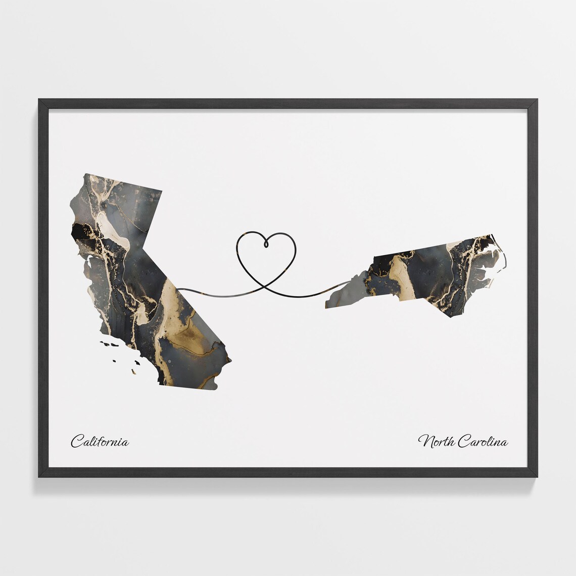 California to North Carolina Map Poster, Travel Art