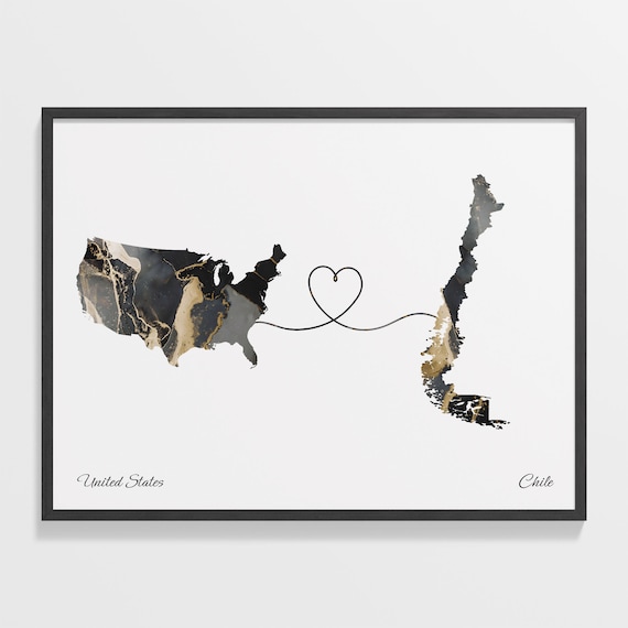 USA to Chile Two Countries Map Travel Poster