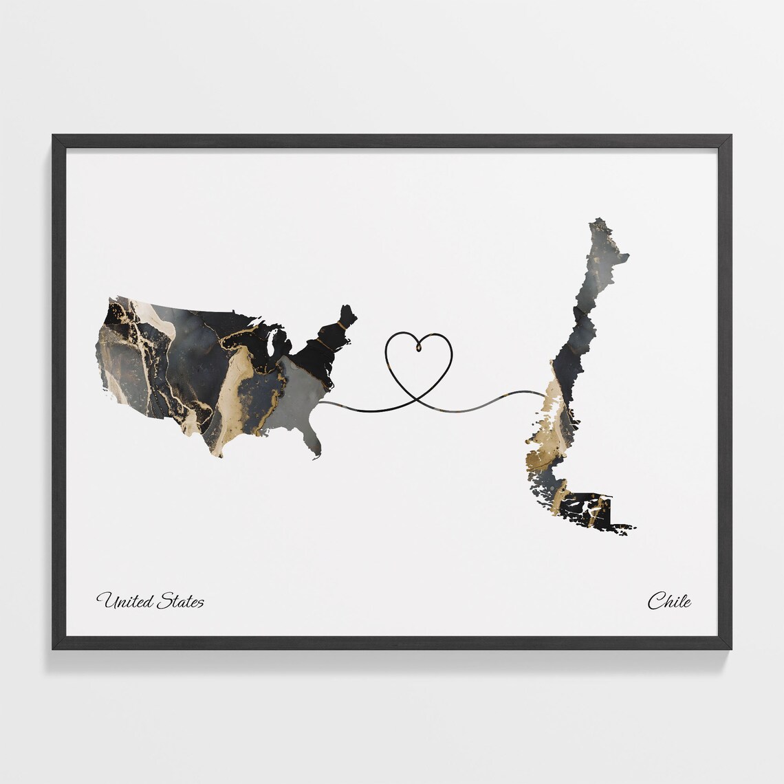 USA to Chile Two Countries Map Travel Poster