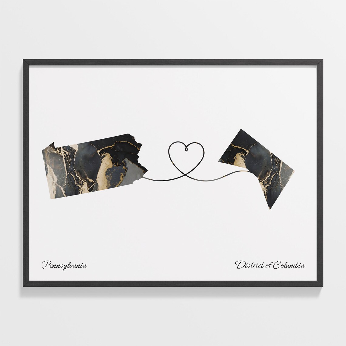 Pennsylvania District of Columbia Marble State Map Poster Two State Connection Gift