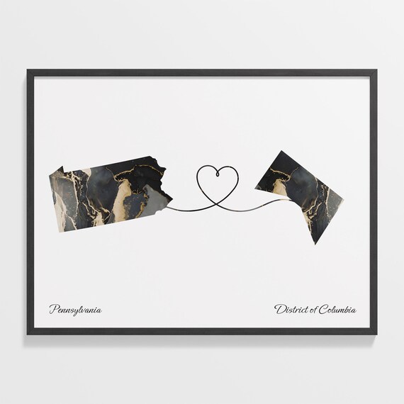 Pennsylvania District of Columbia Marble State Map Poster Two State Connection Gift