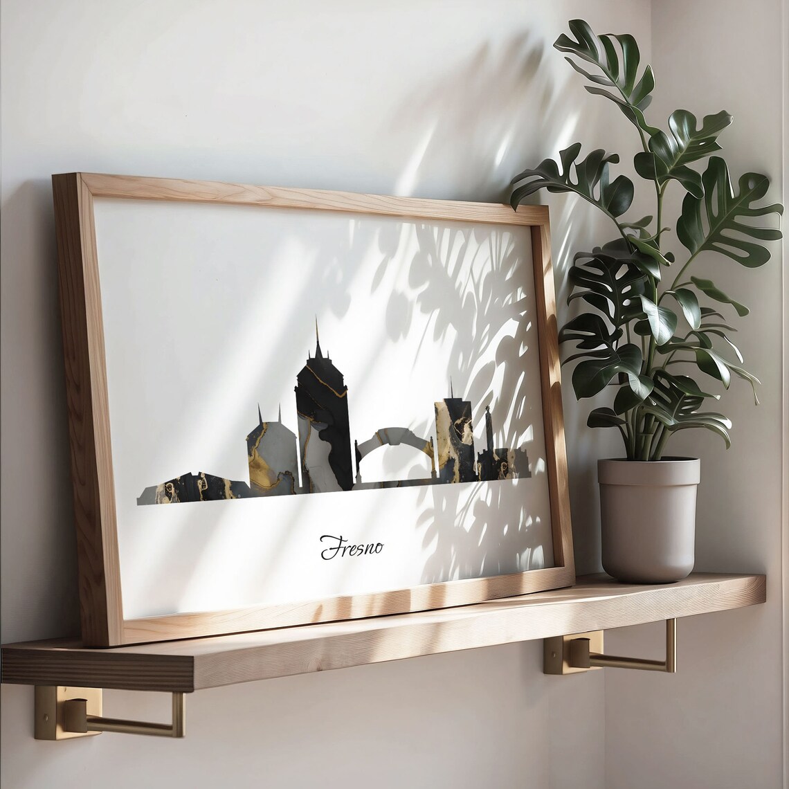 Fresno Skyline Minimalist Black Gold Marble Cityscape Art Poster - Image 3