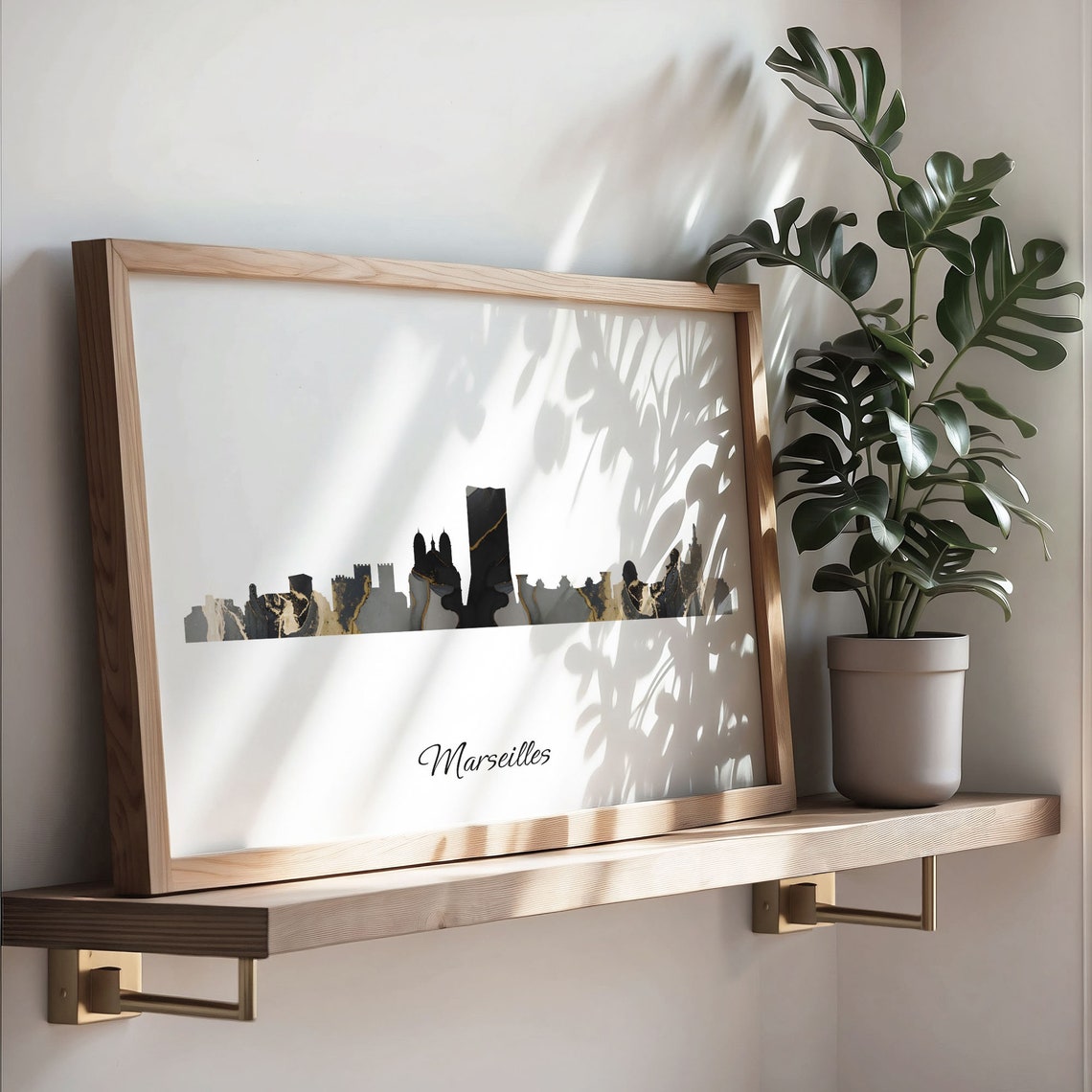 Marseilles Luxury Black Gold Marble City Skyline Silhouette Poster - Image 3
