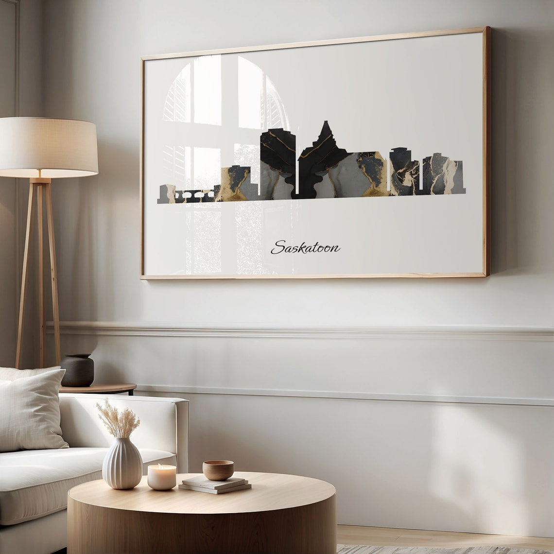 Saskatoon Luxury Black Gold Marble City Skyline Silhouette Poster - Image 2