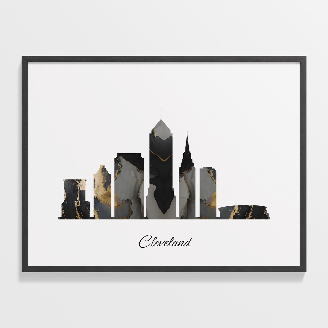 Cleveland Luxury Black Gold Marble City Skyline Silhouette Poster