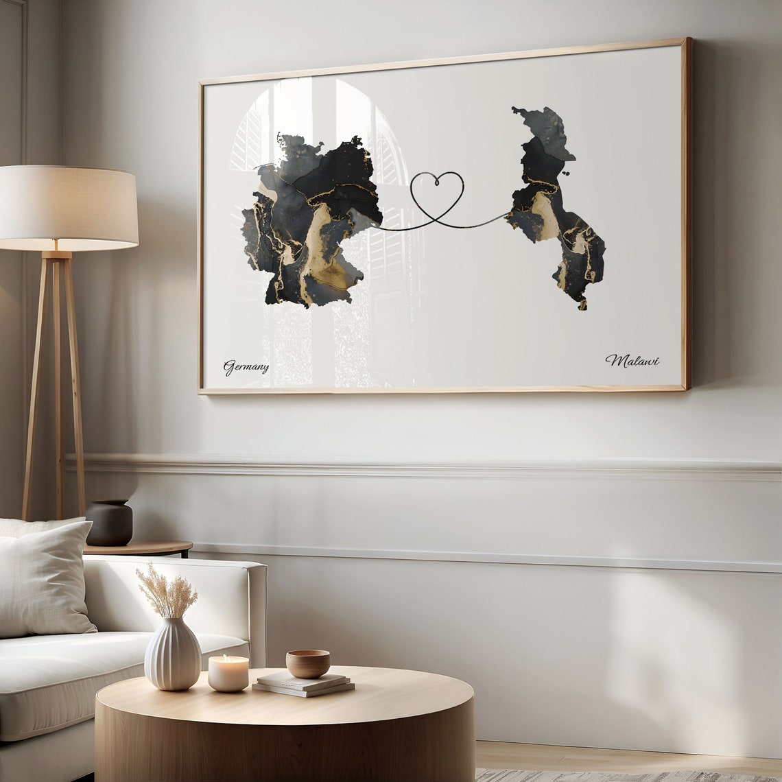 Germany and Malawi Marble Heart Map Long Distance Love Poster - Image 2