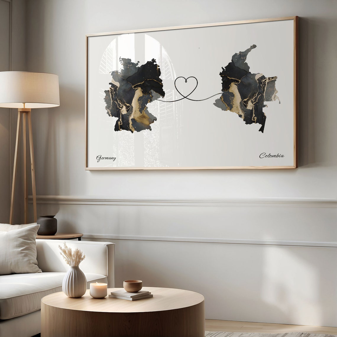Germany and Colombia Heart Connection Black and Gold Marble Poster - Image 2