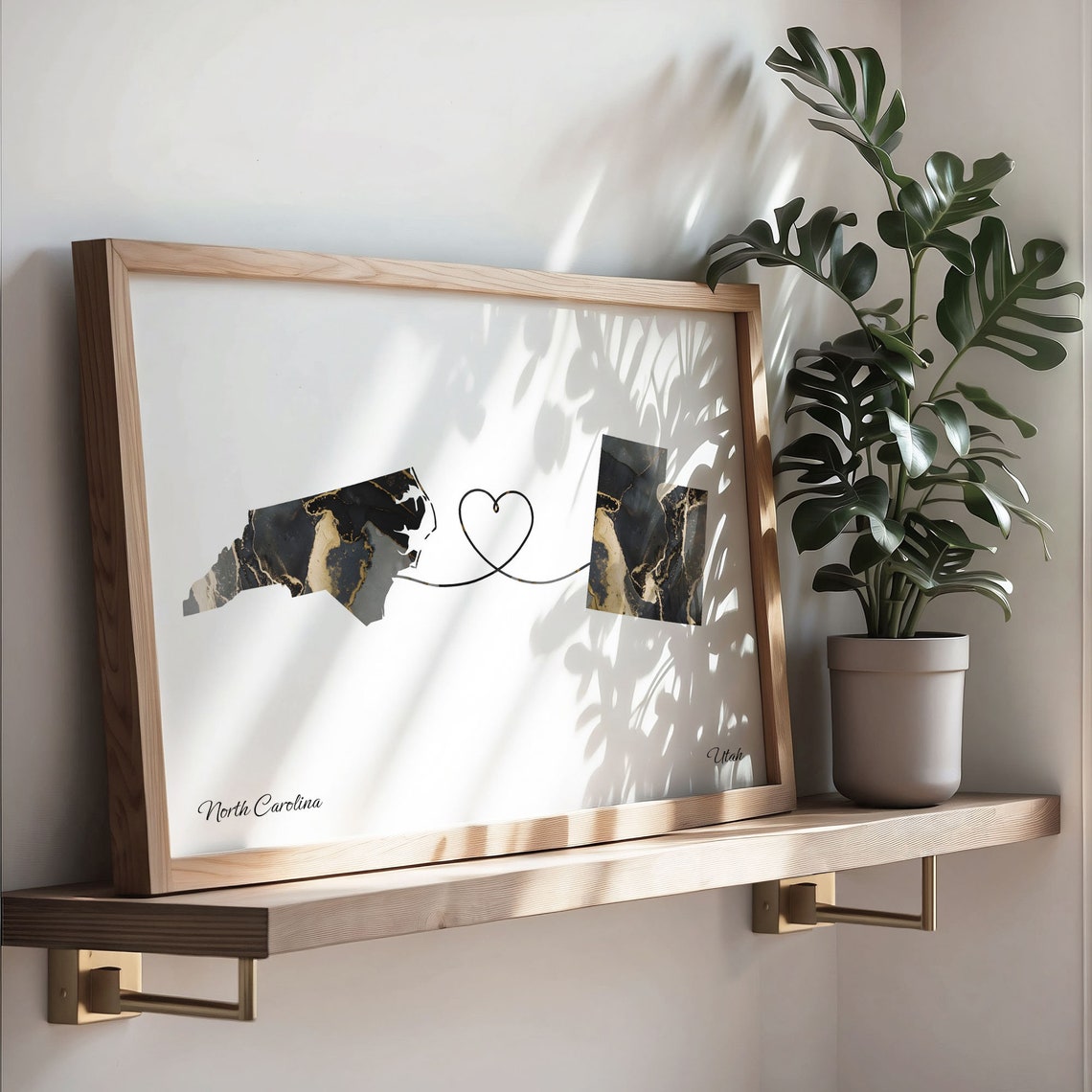 North Carolina to Utah Marble State Map Heart Love Gift Poster - Image 3