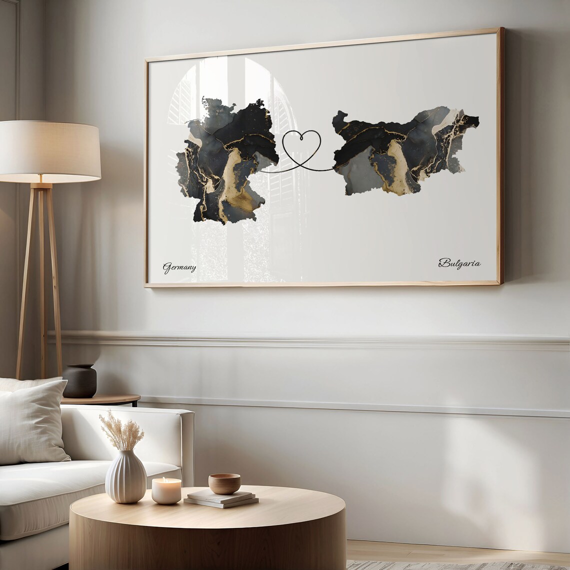Germany to Bulgaria Two Country Long Distance Heart Marble Map Poster - Image 2