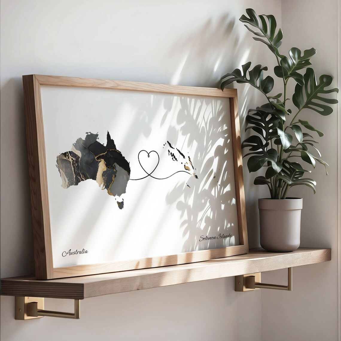 Australia Solomon Islands Marble Two Countries Heart Connection Art Poster - Image 3