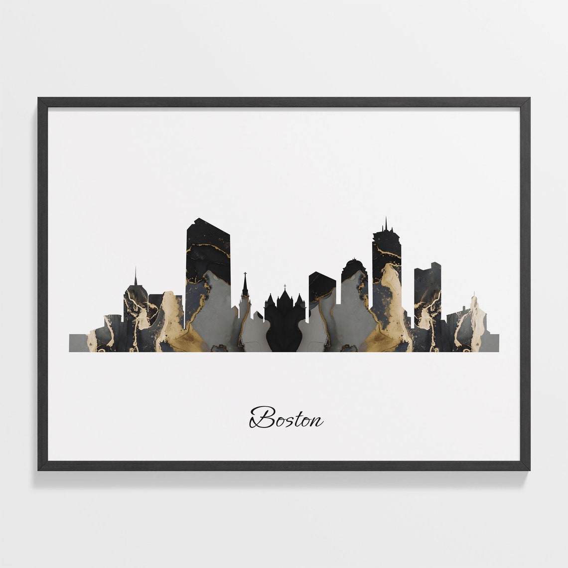 Boston USA Black Gold Marble Skyline Silhouette Cityscape Poster