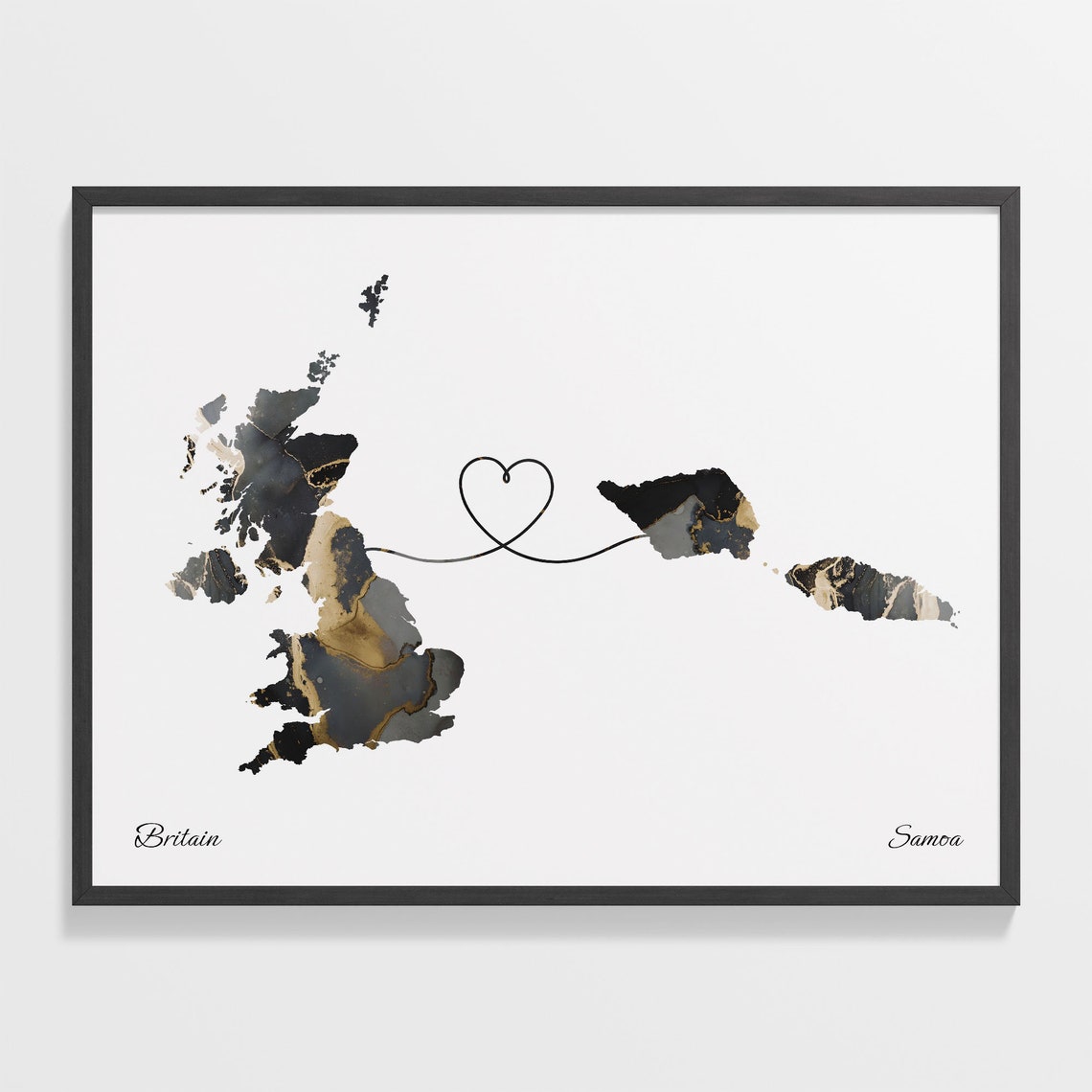 Britain and Samoa Heart Connection Black and Gold Marble Poster
