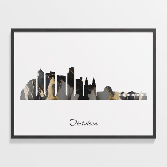 Fortaleza Brazil Black Gold Marble Skyline Silhouette Cityscape Poster