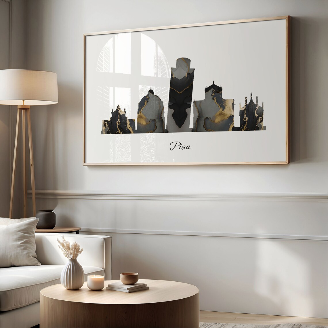 Pisa Italy Marble Skyline Black Gold Minimalist Cityscape Poster - Image 2