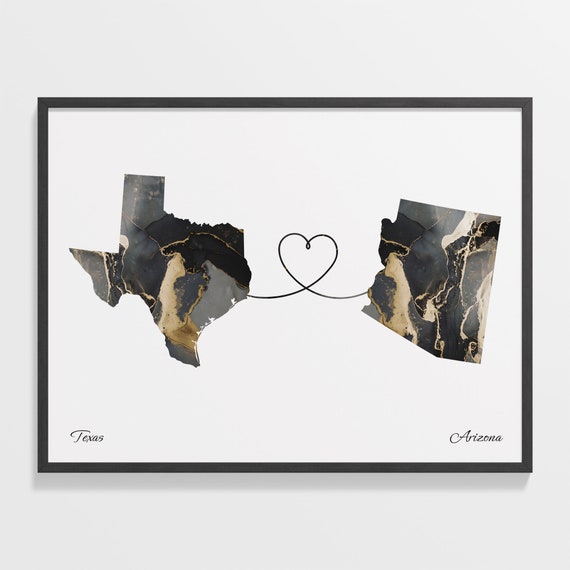 Texas To Arizona Marble Two-Countries Map Travel Poster