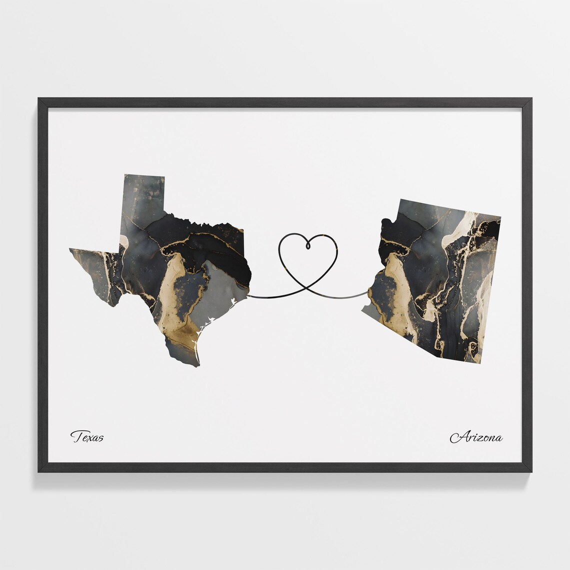 Texas To Arizona Marble Two-Countries Map Travel Poster
