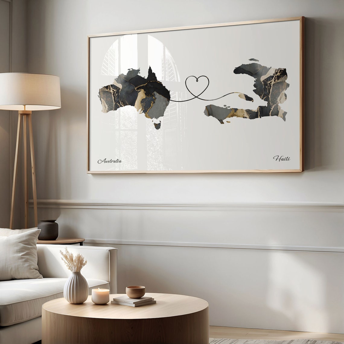Australia Haiti Marble Map Heart Long Distance Love Gift Poster - Image 2