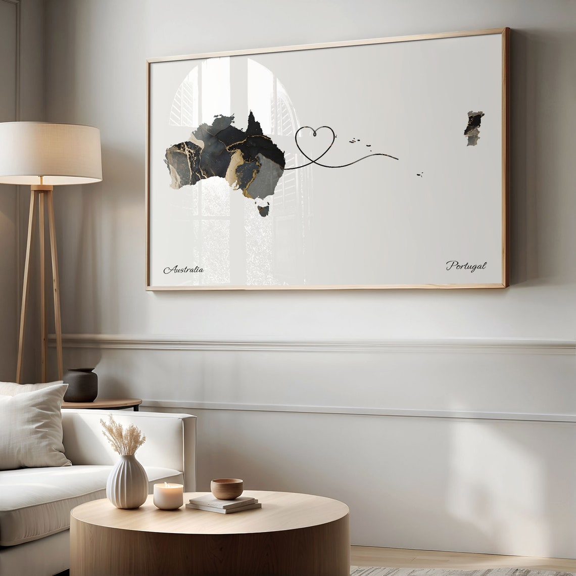 Australia Portugal Marble Two Countries Heart Connection Art Poster - Image 2