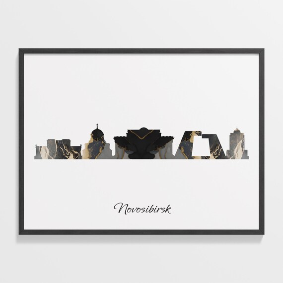 Novosibirsk Russia Black Gold Marble Skyline Silhouette Cityscape Poster