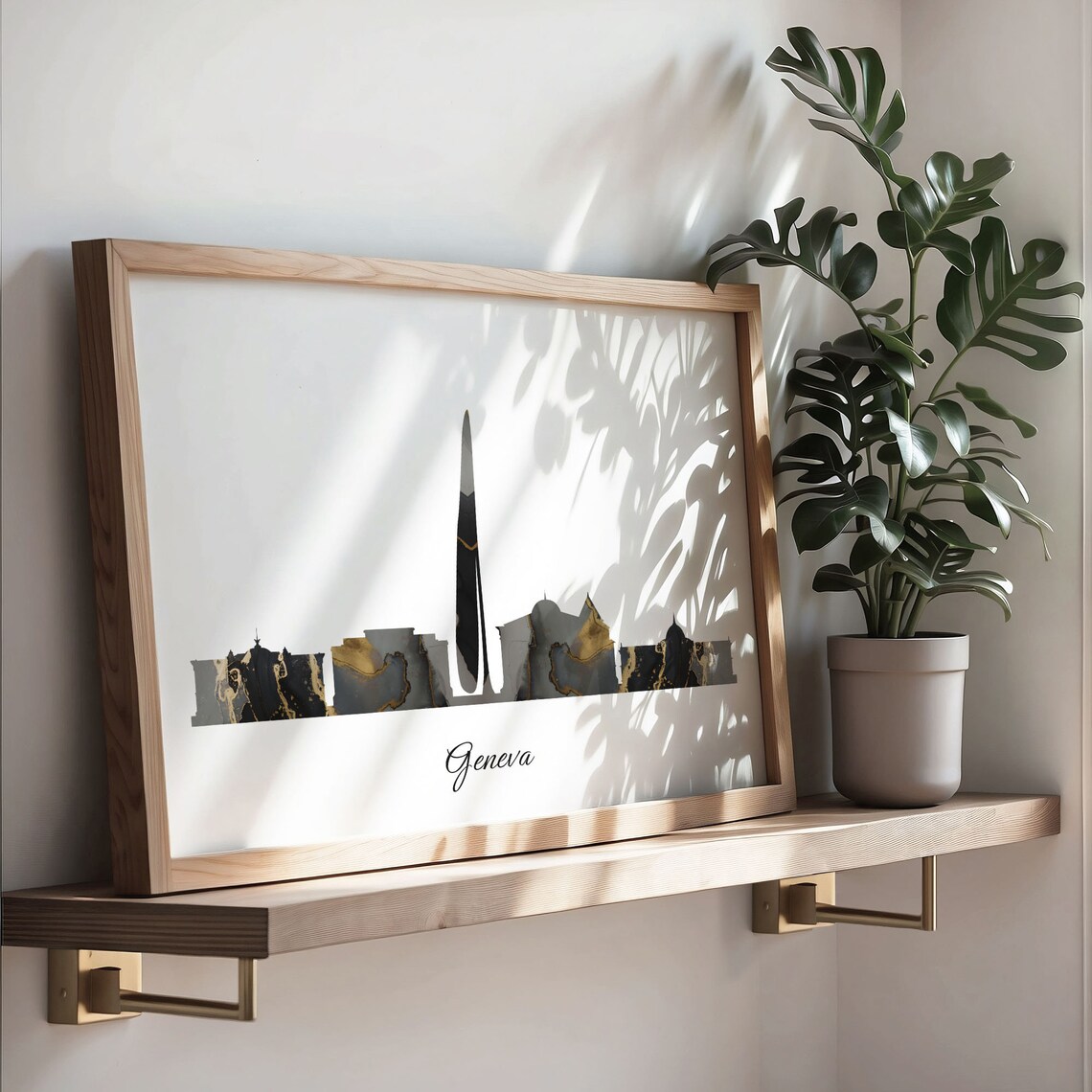 Geneva Black Gold Marble Skyline Switzerland Cityscape Travel Gift Poster - Image 3