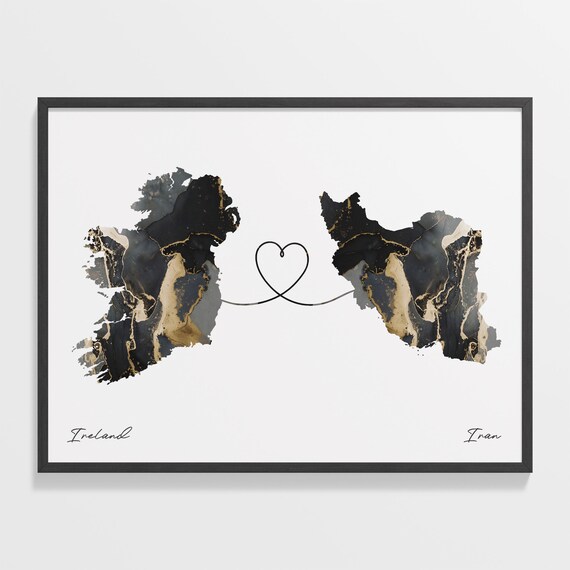 Ireland Iran Marble Two Countries Heart Connection Art Poster