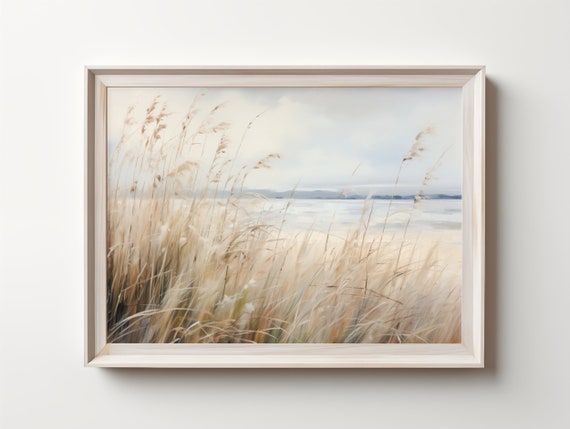 Reeds By The Lakeside Painting Vintage Landscape Art Print Country Field Wall Art Nature Wall Art Home Decor