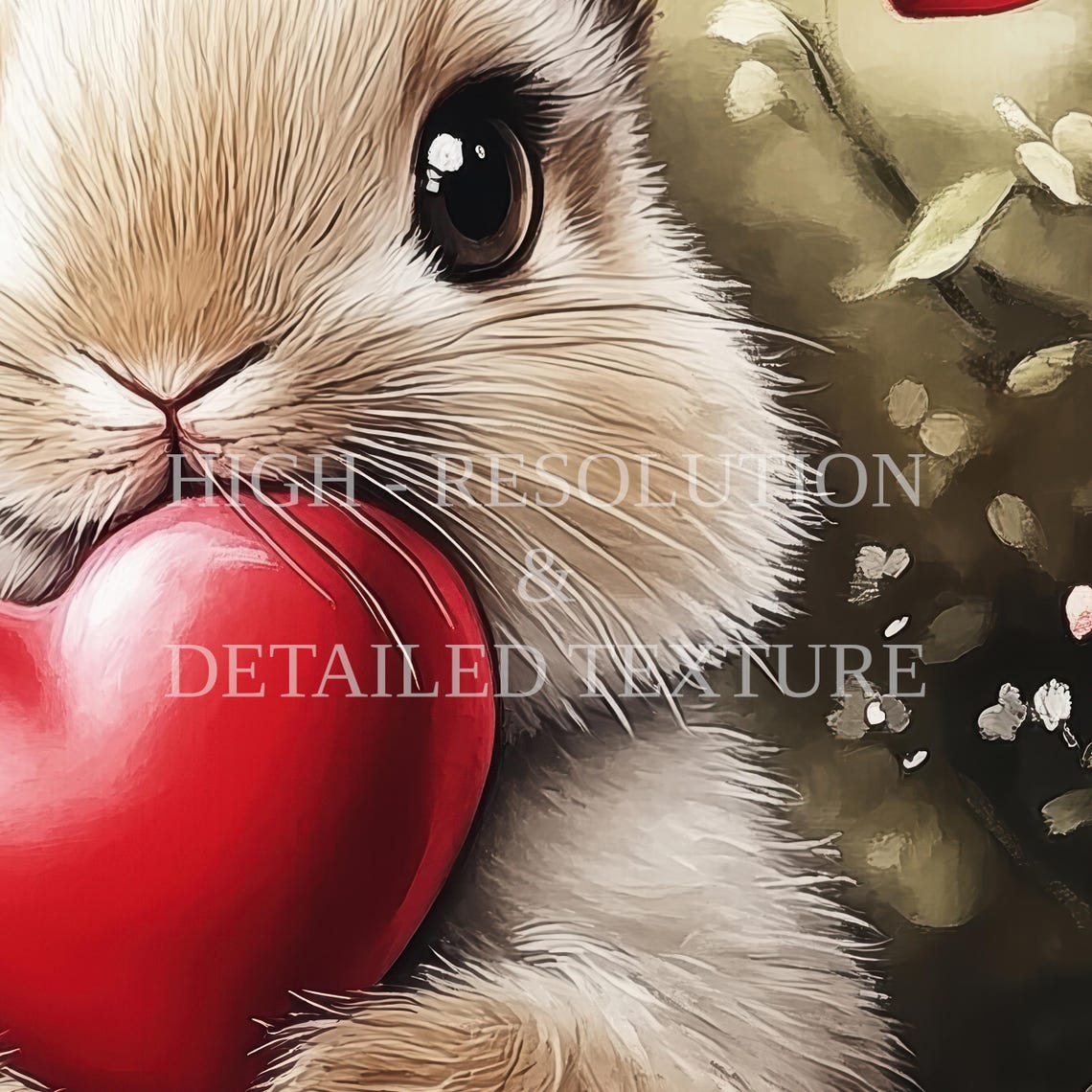 White Bunny Hugging Red Heart in Blooming Rose Garden Poster - Image 2