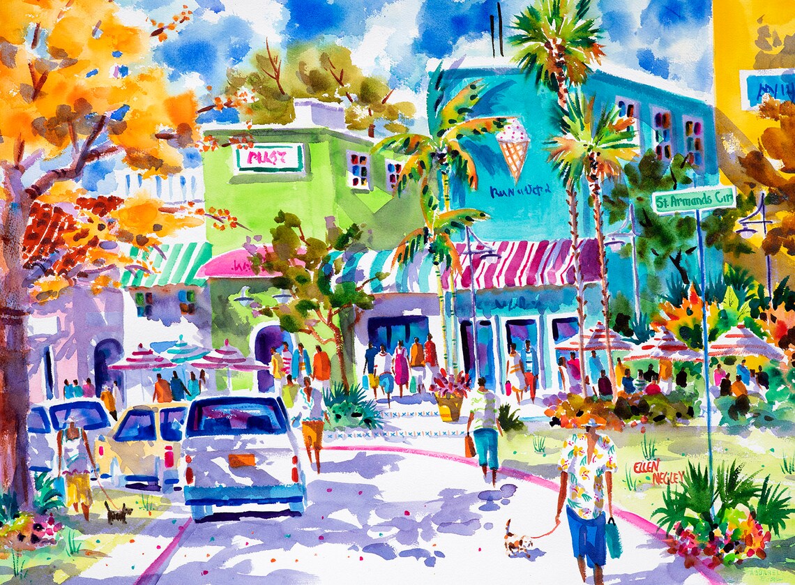 Sarasota Florida St Armands Circle Tropical Watercolor Print