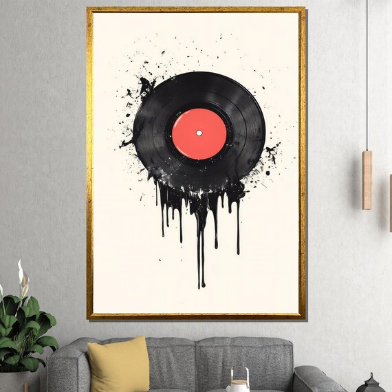 Melting Vinyl Record With Black Paint Drips Bold Music Art Poster