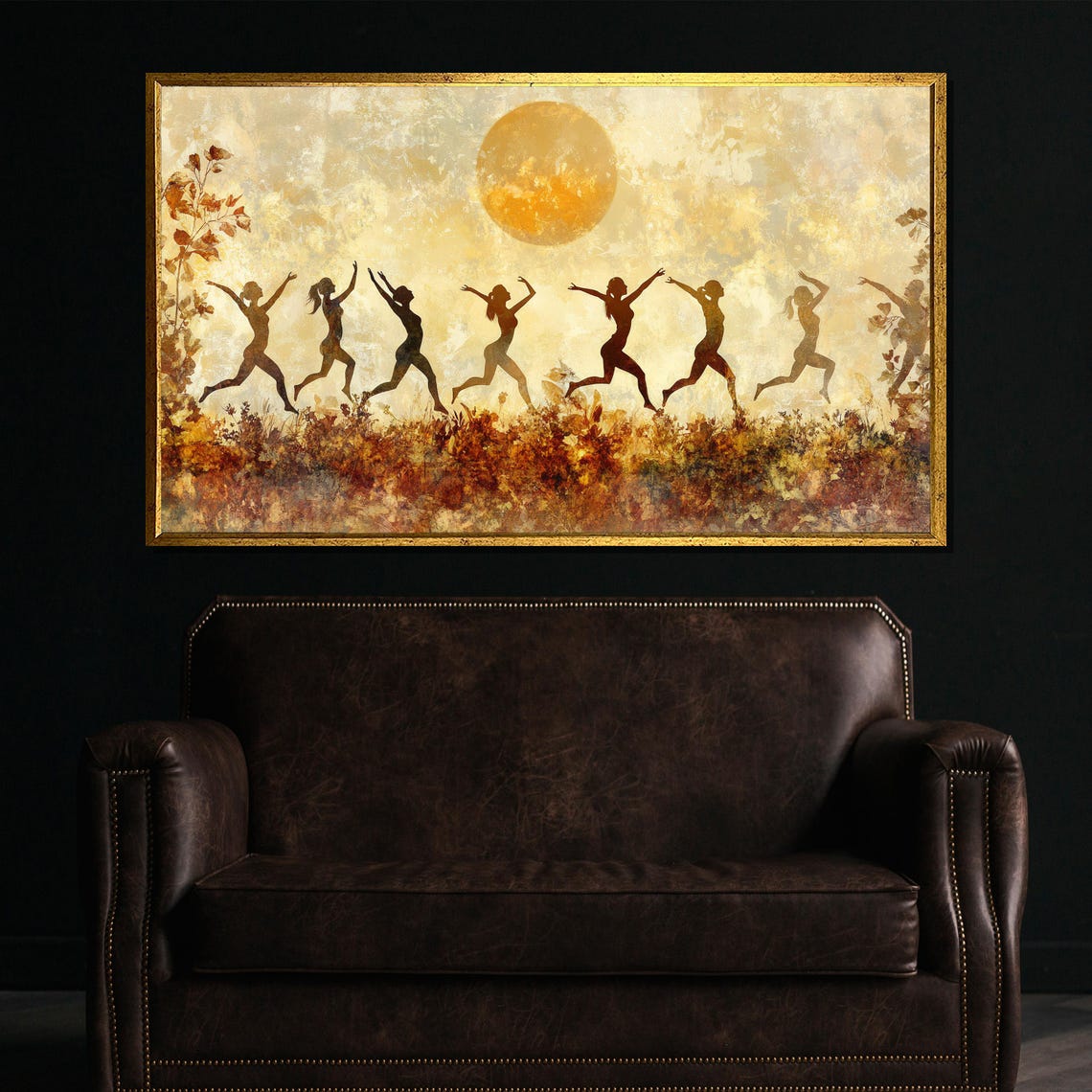Dancing Silhouettes Painting Vibrant Wall Art Gift For Nature And Dance Lovers