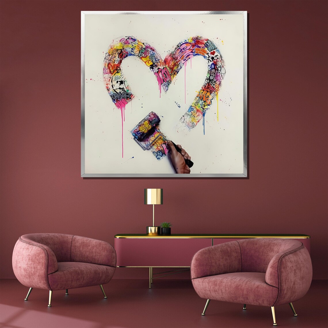 Hand Painting A Colorful Graffiti Heart With A Roller Poster - Image 3